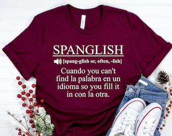 SPANGLISH Spanish Bilingual Teacher T-Shirts, Stylish Apparel For Educators, Unique Minimalist Tee, Perfect Gift For Spanish Instructors