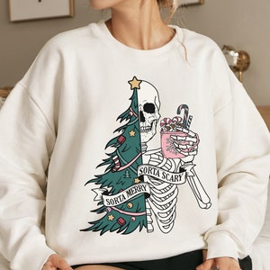 Sorta Merry Sorta Scary sweatshirt,Skeleton Christmas Sweatshirt,Sarcastic Christmas Sweatshirt,Christmas tree Sweatshirt,Funny Xmas top
