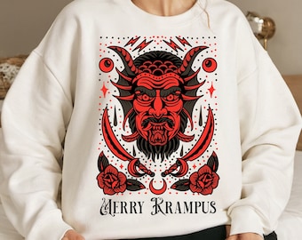 Merry Krampus sweatshirt,Krampus Xmas Sweatshirt,Goth Christmas top,Spooky Krampus sweatshirt,Vintage Krampus winter top,Krampus apparel