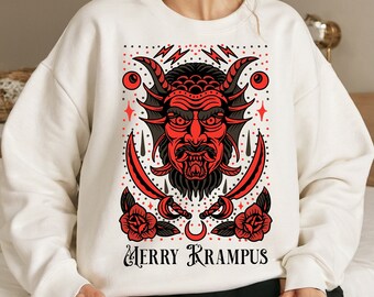 Merry Krampus sweatshirt,Krampus Xmas Sweatshirt,Goth Christmas top,Spooky Krampus sweatshirt,Retro Krampus winter top,Krampus apparel