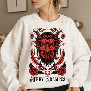 Merry Krampus sweatshirt,Krampus Xmas Sweatshirt,Goth Christmas top,Spooky Krampus sweatshirt,Retro Krampus winter top,Krampus apparel