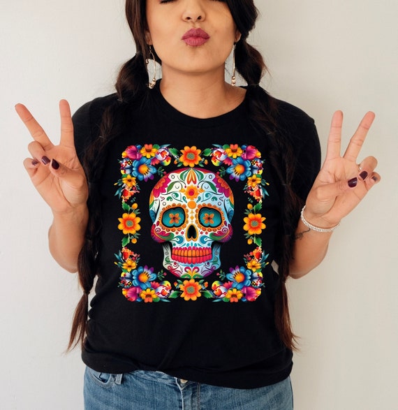 T-shirt Sugar Skull Calavera Dia De Los Muertos - Motif Fleuri, Plusieurs Tailles S à 5XL, Neuf Avec étiquette