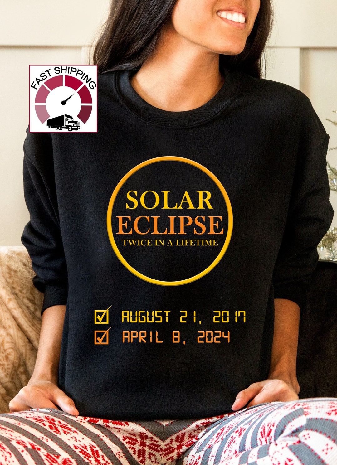 Solar Eclipse Sweatshirt,twice in Lifetime 2024,2024 April 8 Pullover