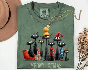 Comfort Colors® Cat Christmas shirt,Meowy Catmas shirt,Meowy Christmas shirt,Funny Christmas tee,Quirky Cat shirt,Black Cat Christmas
