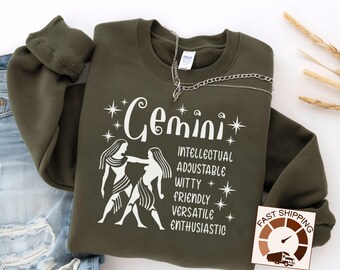 Sudadera del zodiaco Géminis, regalo de cumpleaños de mayo, regalo de cumpleaños de junio, sudadera del zodiaco gemelos, horóscopo Géminis, suéter de astrología, camiseta de cumpleaños del zodiaco