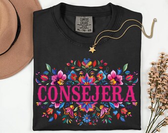 Floral Consejera Comfort Colors shirt, Latina School Counselor tee