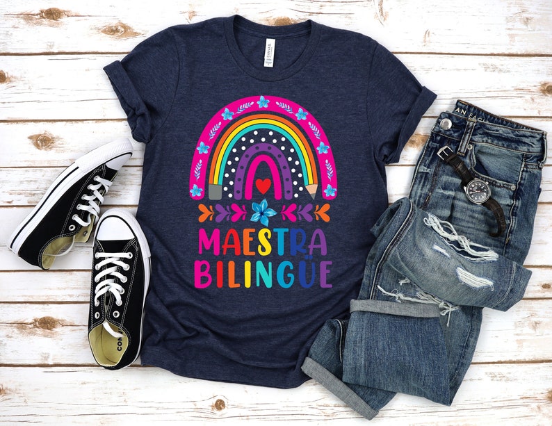 Maestra Bilingue Rainbow shirt,Maestra Bilingue Shirt,Spanish Teacher,Mexican shirts,Bilingual Teacher,Floral Maestra,Latina shirts,Unisex image 2