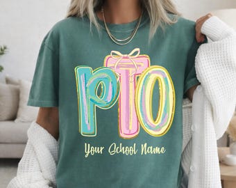 Custom preppy PTO Comfort Colors shirt,Personalized Teacher PTO tshirt,School Name PTO tee,Pto Crew,Pto team shirts,Pto Mom tee,Pto board
