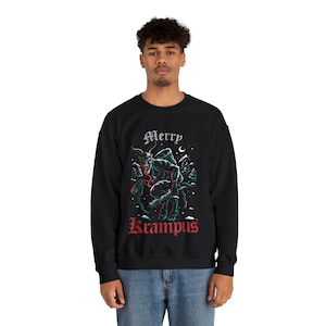 Merry Krampus sweatshirt,Krampus Xmas Sweatshirt,Evil Xmas top,Spooky Christmas sweatshirt,Horror Christmas top,Krampus shirt,Scary Xmas tee image 2