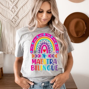 Maestra Bilingue Rainbow shirt,Maestra Bilingue Shirt,Spanish Teacher,Mexican shirts,Bilingual Teacher,Floral Maestra,Latina shirts,Unisex image 3
