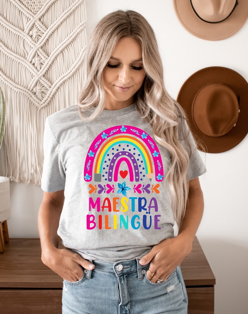 Maestra Bilingue Rainbow shirt,Maestra Bilingue Shirt,Spanish Teacher,Mexican shirts,Bilingual Teacher,Floral Maestra,Latina shirts,Unisex image 3