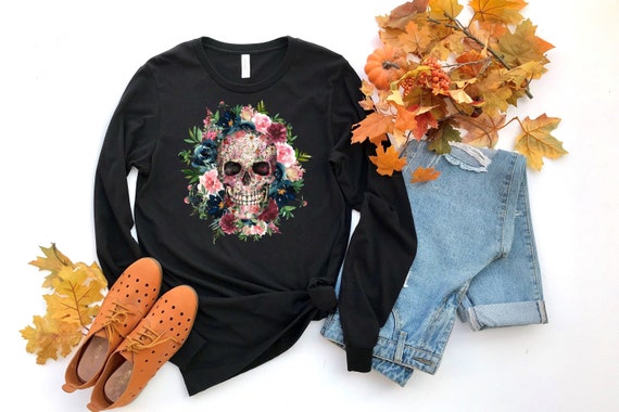 Sugar skull long Sleeve Shirt,Dia de los muertos … - image 1