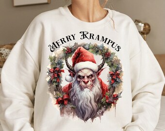 Merry Krampus Christmas Sweatshirt,Gothic Christmas Sweatshirt,Horror Christmas Top,Dark Christmas Sweatshirt,Scary Xmas Top,Krampus shirt