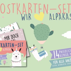 We love Alpakas Alpaka - Postkarten Set 14x Lama Geschenk Familie Karte Glückwunschkarten