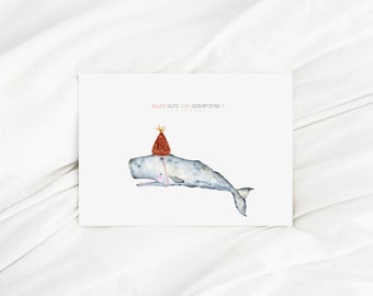 Carte d’anniversaire de cachalot Joyeux anniversaire Carte d’enfant Cadeau d’anniversaire Carte de félicitations Cadeau Anniversaire d’enfant Carte de baleine