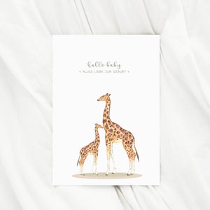 Karte zur Geburt Giraffe Geburtskarte Giraffe Hallo Baby Illustrierte Grußkarten klappkarte Giraffe Tierbilder Glückwunschkarte Geburt Karte