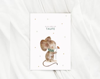 Baptism card, mouse gift, baptism card, congratulations, baptism gift, watercolor greeting cards with envelope, baby gift, children's card