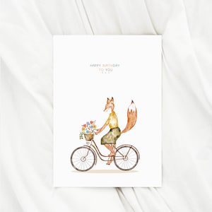 Geburtstagskarte Fuchs Blumen karte zum Geburtstag kinder Happy Birthday Karte Fuchs Glückwunschkarte Geburtstag Geschenk Mama Geschenk