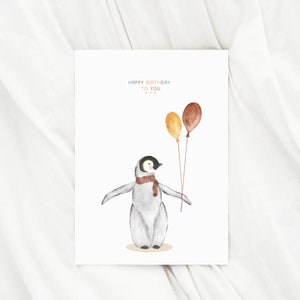 Geburtstagskarte Pinguin karte zum Geburtstag Aquarell kinderkarte Pinguin Glückwunschkarte Geburtstag Geschenk kinder Geburtstag Geschenk