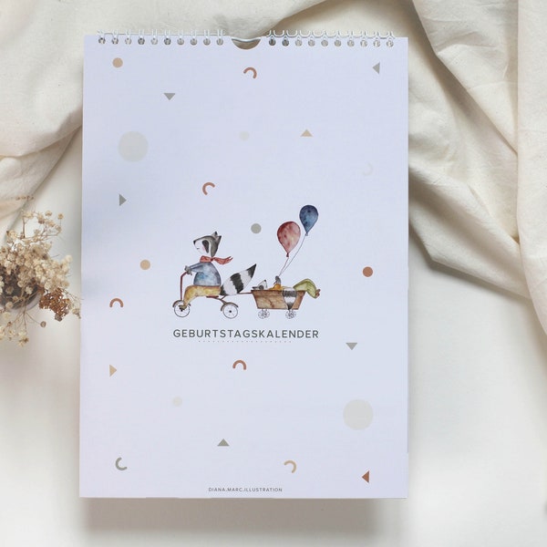 Geburtstagskalender DIN A4 Hochformat Kalender Spiralbindung weiß Tierkalender Monatskalender kinderkalender