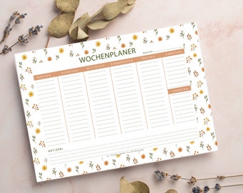 Planificateur hebdomadaire DIN A5 Fleurs Plan hebdomadaire Bloc-notes Organisateur Planificateur Organisation Plan quotidien A5 Cadeau maman Cadeau d'anniversaire