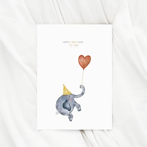 Geburtstagskarte Elefant mit Herz Ballon karte Geburtstag kinder Happy Birthday Karte Glückwunschkarte Geburtstag Geschenk kinder Geburtstag