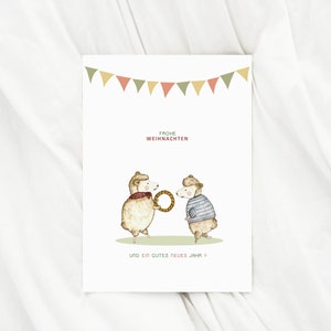 Weihnachtskarte Schafe  Weihnachtsgeschenk Aquarell Weihnachtskarte Frohe Weihnachten  Schafe Karte Weihnachtswünsche karte Geschenk kinder