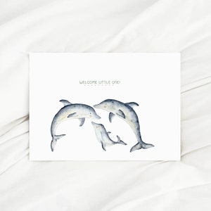 Karte zur Geburt Delfin Geburtskarte Baby Welcome little one Glückwunschkarte Geburt Tier Baby Karte Geschenk Geburt Mutter Geschenk karte