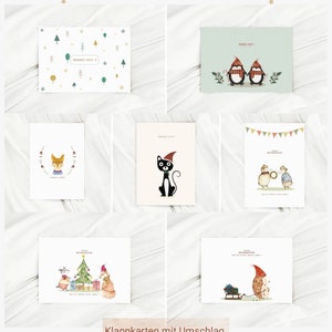 Weihnachtskarten Set 7 klappkarten mit Umschlag  Weihnachten Frohes Fest karte Weihnachten Geschenk Karte Weihnachtswünsche Kinder Geschenk