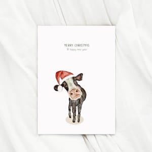 Grußkarte Weihnachten Kuh karte Merry Christmas tierische Weihnachtskarte Aquarell Weihnachtsgeschenk