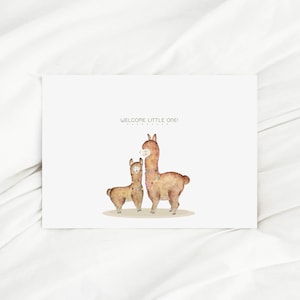 Karte zur Geburt Alpaka Geburtskarte Baby Alpaka Welcome Little One Grußkarten Geburt Geschenk Glückwunschkarte Mama Geschenk Baby Geschenk