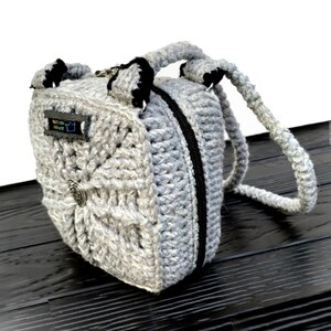 Noble gray dimensionally stable handbag - crocheted small square clutch with zipper. Unique women&#39;s gift from MariRich