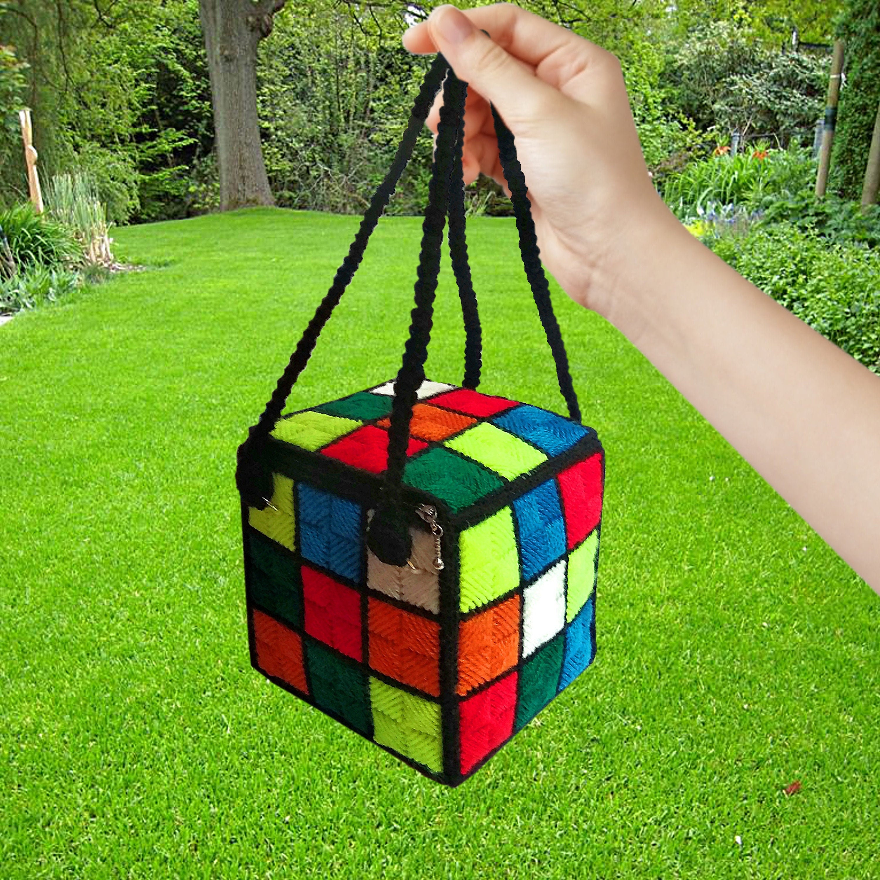Vintage CHANEL CC Logo Black Patent Leather Rubiks Cube 