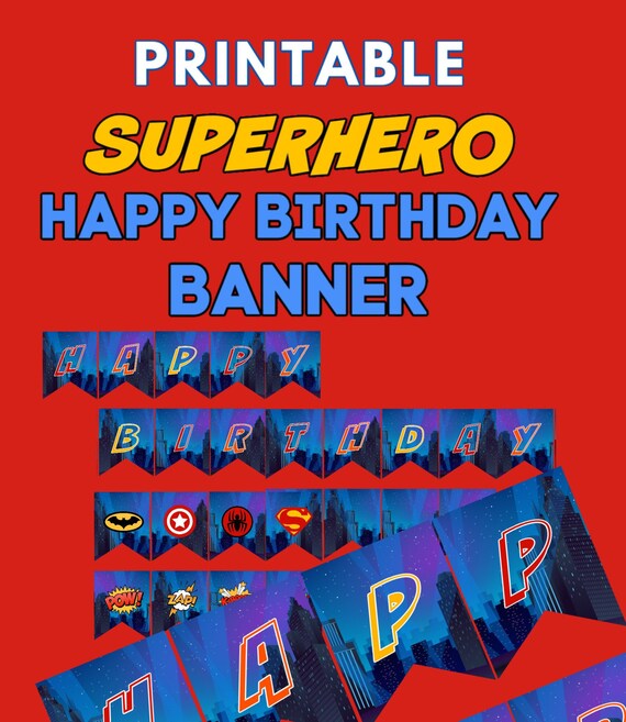 Printable Superhero Happy Birthday Banner Happy Birthday | Etsy
