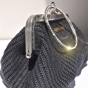 Black beaded bag, formal bag, evening bag, elegant bag, party bag, aperitif bag, disco bag, happy hour bag