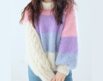 Spring 2024 Fashion Trends 60 Mohair 15 Wool 17 Polyester 8 Silk Twist Weaving Sleeve Sweater Candy Top Streak Pullover Sweaters