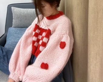 Handmade Checkerboard Pullover Mohair Sweater