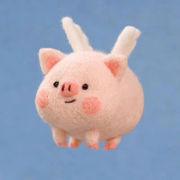 Needle Felt DIY Flying Pig , Handmade Couple Gift Keychain , Cute Animal Pattern Poke Wool Felts