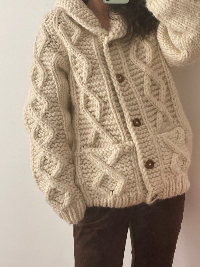 Black White Wool Twist Knit Cardigan