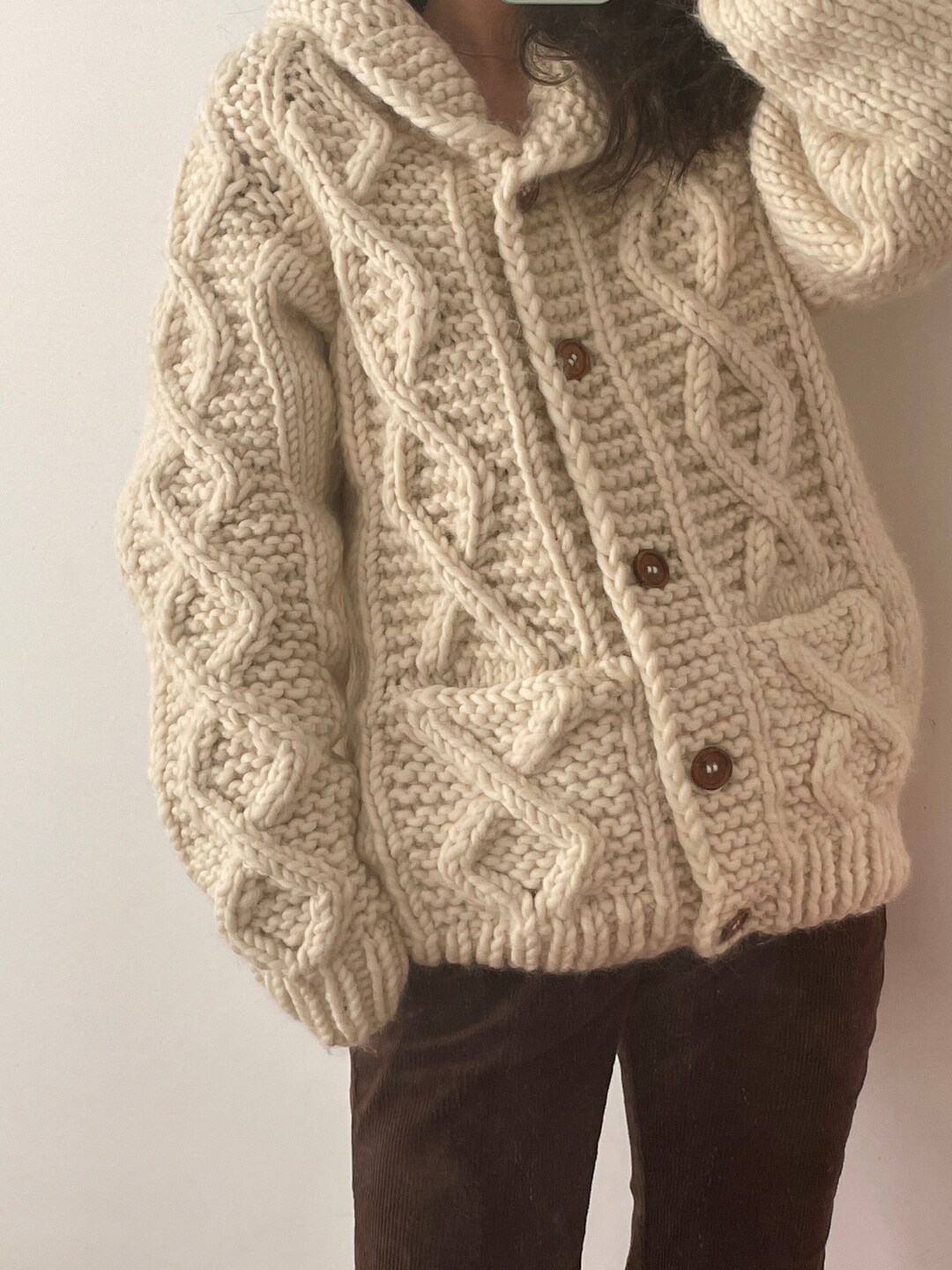 Handmade Pure Wool Twist Button Cardigan, Twist Pocket Oversized Sweater - Etsy
