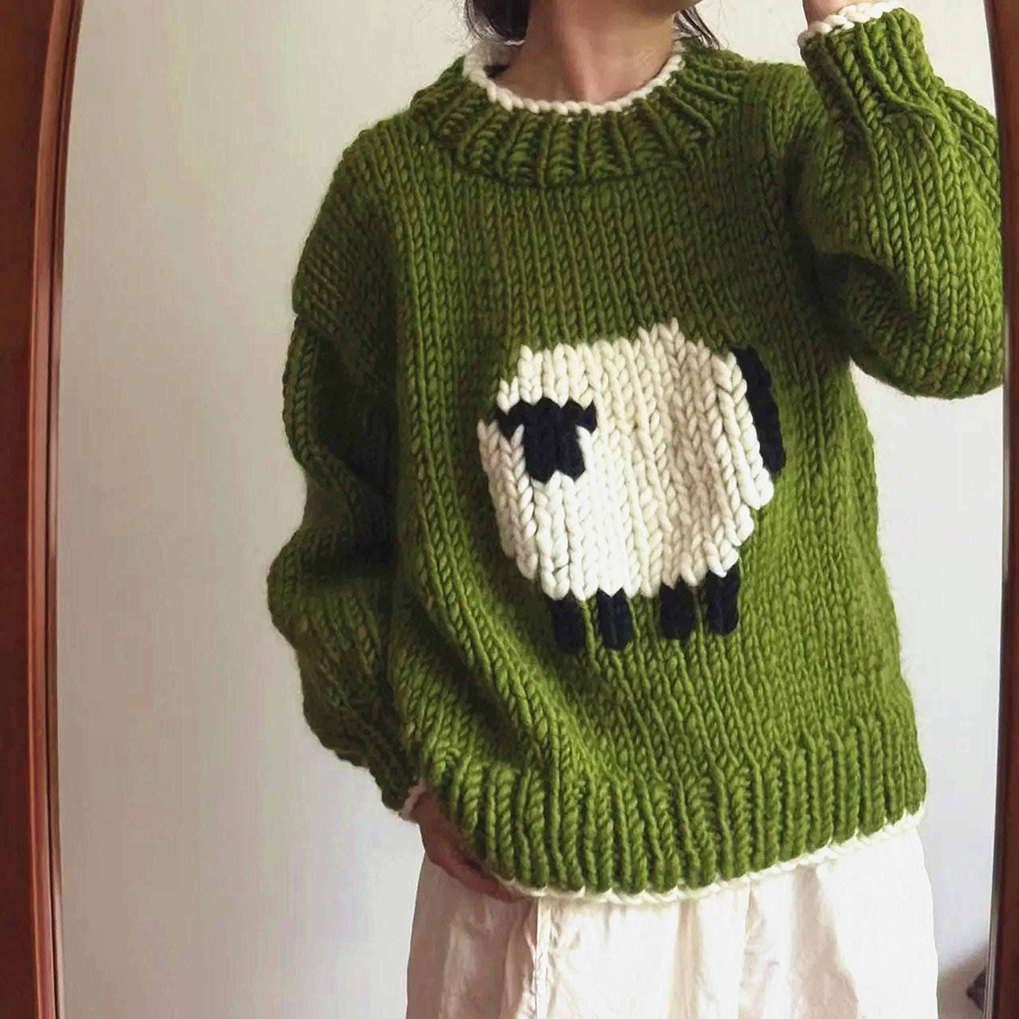 Green hand knitted sweater - Etsy 日本