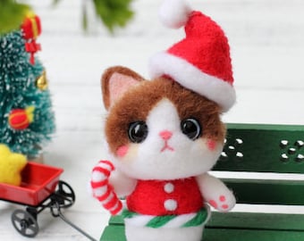 Felted Christmas Cat Ornaments Сhristmas Present Needle Felted Wool Cat Kits Home Decor Home Decoration DIY Gifts Mobile Phone Accessories