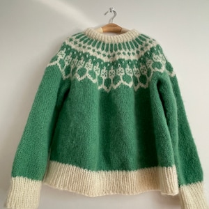 Handmade Green Pattern Knitted Pullover Oversized Mohair Sweater