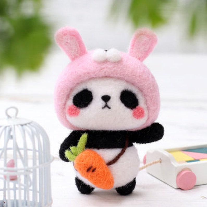 Panda Felting Kit Nedle felt Wool toy Present Wool felting DIY Etsy
