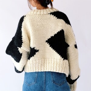 Handmade Jacquard Wool Sweater: Cow Pattern, Long Sleeve - Etsy