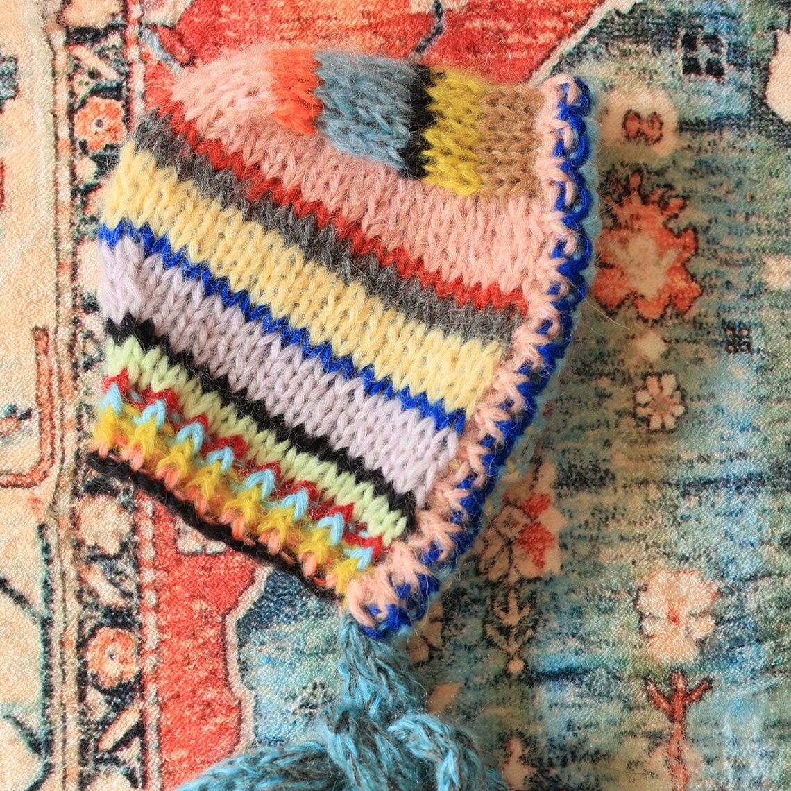 Hand Knitted Mohair Balaclava Hat Rainbow Wool Jacquard Etsy