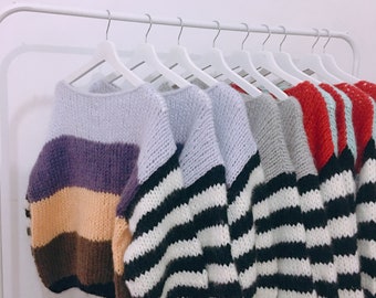 Short Mohair Sweater,striped sweaters,Square sweaters,Wool sweaters,Handknit sweater, Knitted sweaters,warm sweaters,fashion mohair sweaters