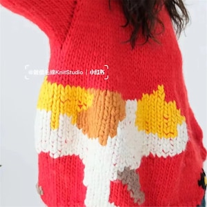 2025 Lente Cute Kitty Jacquard Kerstcadeaus Oversized trui handgemaakte wollen rode trui