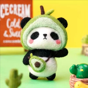 Panda Felting Kit Nedle felt Wool toy Present Wool felting DIY kit lovely Panda Felt Craft supply novice handmade cute gift white felted art
