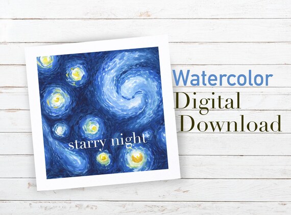 Noche estrellada original acuarela pintura Digital Descargar | Etsy
